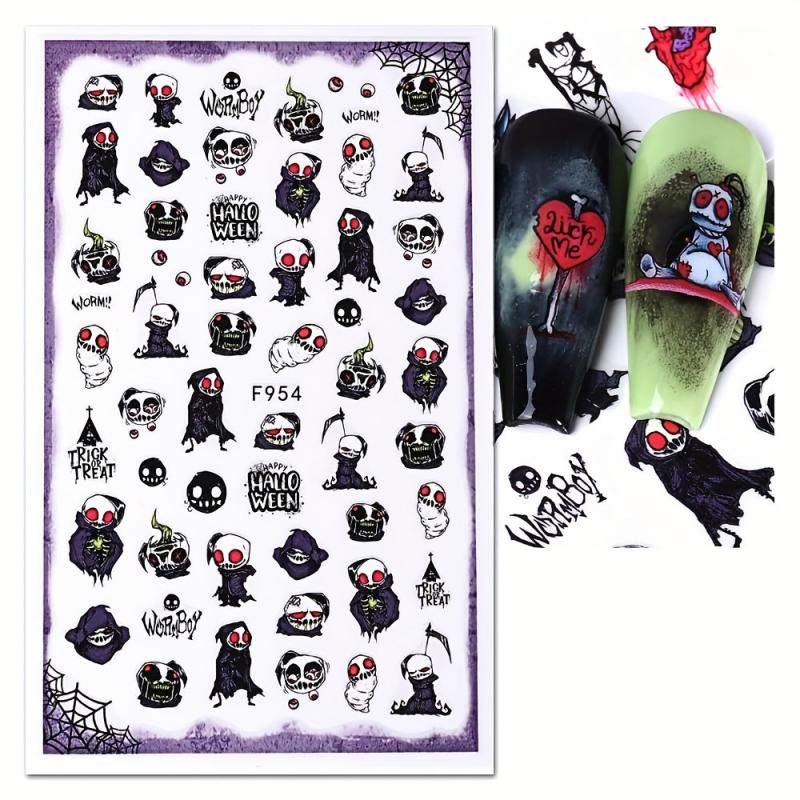10 Sheets Halloween Nail Art Stickers 3D Self Adhesive Nail Decals