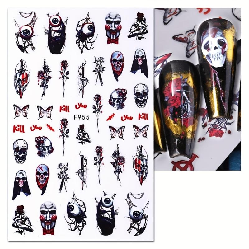 10 Sheets Halloween Nail Art Stickers 3D Self Adhesive Nail Decals