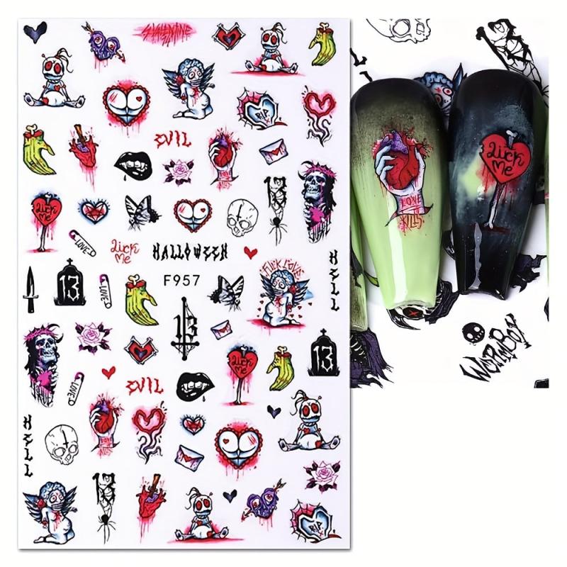 10 Sheets Halloween Nail Art Stickers 3D Self Adhesive Nail Decals