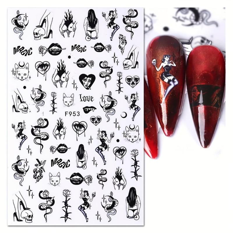 10 Sheets Halloween Nail Art Stickers 3D Self Adhesive Nail Decals