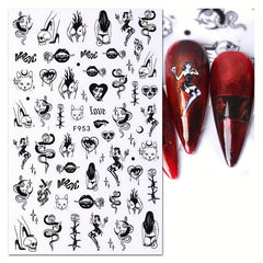10 Sheets Halloween Nail Art Stickers 3D Self Adhesive Nail Decals
