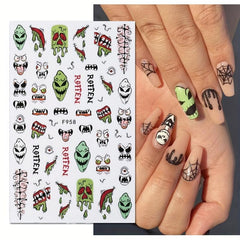 10 Sheets Halloween Nail Art Stickers 3D Self Adhesive Nail Decals