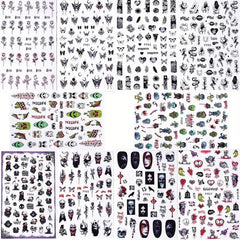 10 Sheets Halloween Nail Art Stickers 3D Self Adhesive Nail Decals