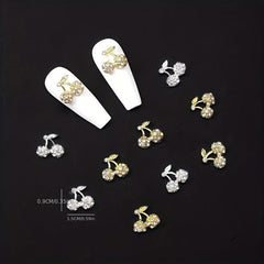 10pcs 3D Cherry Rhinestone Nail Charms Gold Silver Nail Art Jewelry DIY