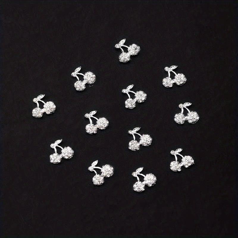 10pcs 3D Cherry Rhinestone Nail Charms Gold Silver Nail Art Jewelry DIY