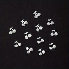 10pcs 3D Cherry Rhinestone Nail Charms Gold Silver Nail Art Jewelry DIY