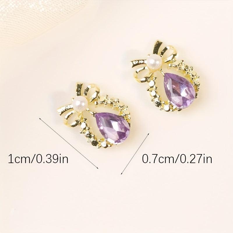 10pcs Ribbon Nail Art Charms Water Drop Rhinestones Pearls 3D Alloy Nail Gem