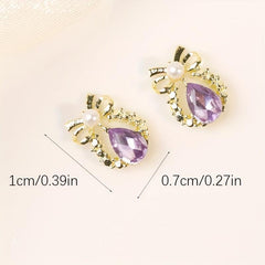 10pcs Ribbon Nail Art Charms Water Drop Rhinestones Pearls 3D Alloy Nail Gem