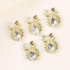 10pcs Ribbon Nail Art Charms Water Drop Rhinestones Pearls 3D Alloy Nail Gem