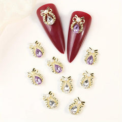 10pcs Ribbon Nail Art Charms Water Drop Rhinestones Pearls 3D Alloy Nail Gem