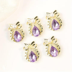10pcs Ribbon Nail Art Charms Water Drop Rhinestones Pearls 3D Alloy Nail Gem