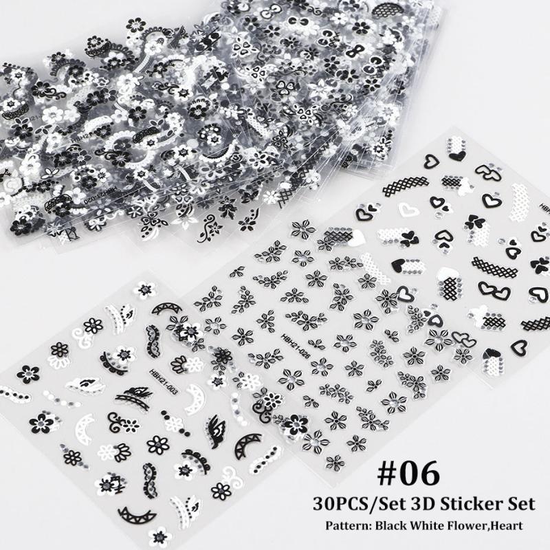 30 pcs Spring 3D Floral Nail Stickers Set - Daisy Flower Butterfly Designs