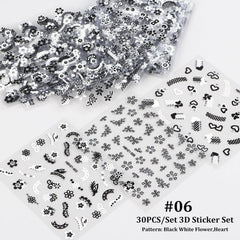 30 pcs Spring 3D Floral Nail Stickers Set - Daisy Flower Butterfly Designs