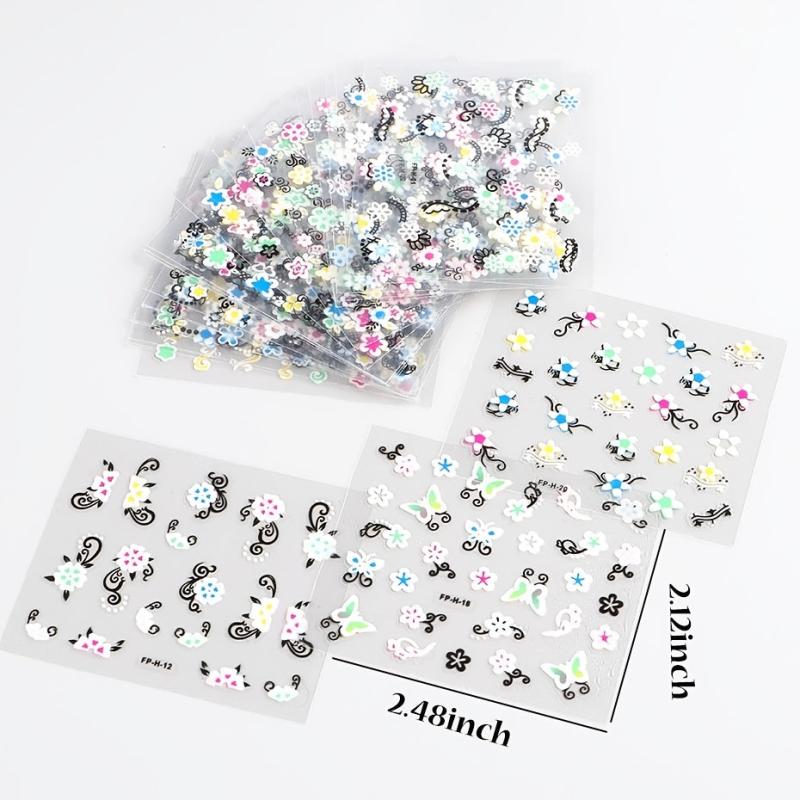 30 pcs Spring 3D Floral Nail Stickers Set - Daisy Flower Butterfly Designs