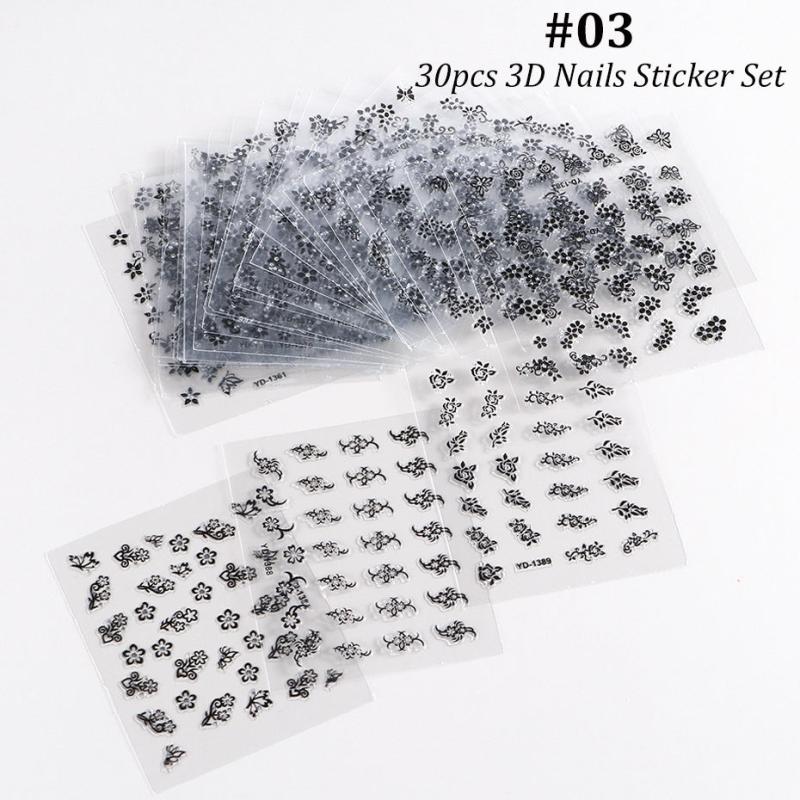 30 pcs Spring 3D Floral Nail Stickers Set - Daisy Flower Butterfly Designs