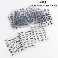 30 pcs Spring 3D Floral Nail Stickers Set - Daisy Flower Butterfly Designs