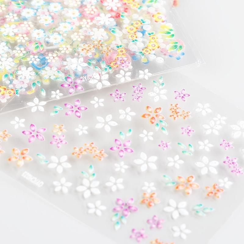30 pcs Spring 3D Floral Nail Stickers Set - Daisy Flower Butterfly Designs