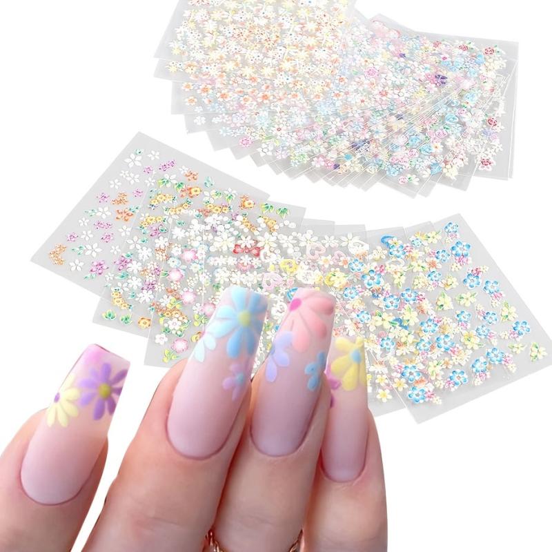 30 pcs Spring 3D Floral Nail Stickers Set - Daisy Flower Butterfly Designs
