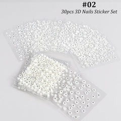 30 pcs Spring 3D Floral Nail Stickers Set - Daisy Flower Butterfly Designs