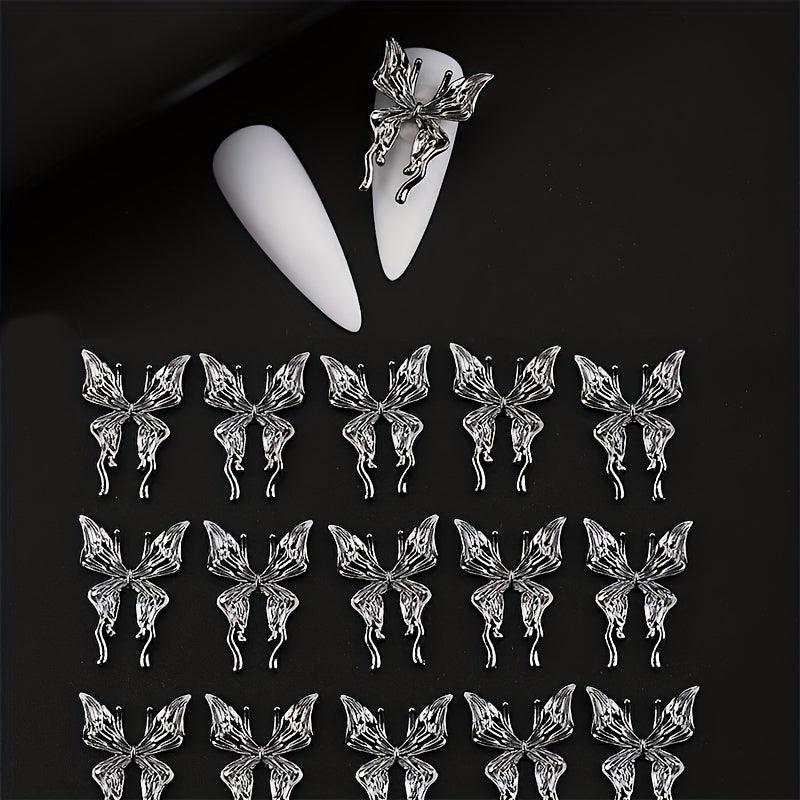 20 Pcs 3D Alloy Butterfly Nail Charms with Crystal Decoration