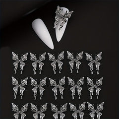 20 Pcs 3D Alloy Butterfly Nail Charms with Crystal Decoration