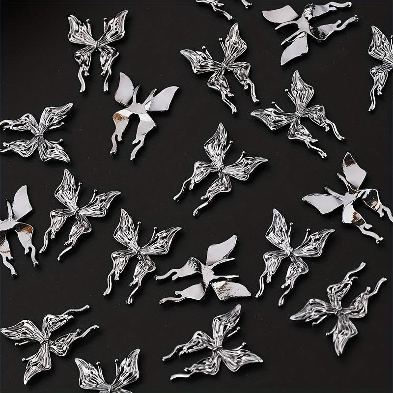 20 Pcs 3D Alloy Butterfly Nail Charms with Crystal Decoration