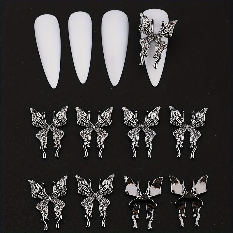 20 Pcs 3D Alloy Butterfly Nail Charms with Crystal Decoration