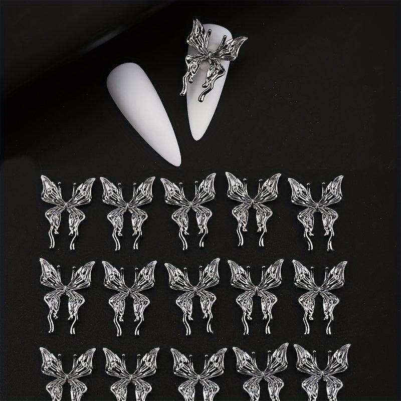 20 Pcs 3D Alloy Butterfly Nail Charms with Crystal Decoration