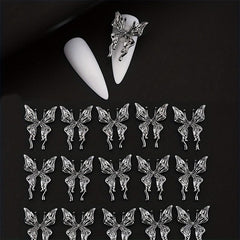 20 Pcs 3D Alloy Butterfly Nail Charms with Crystal Decoration