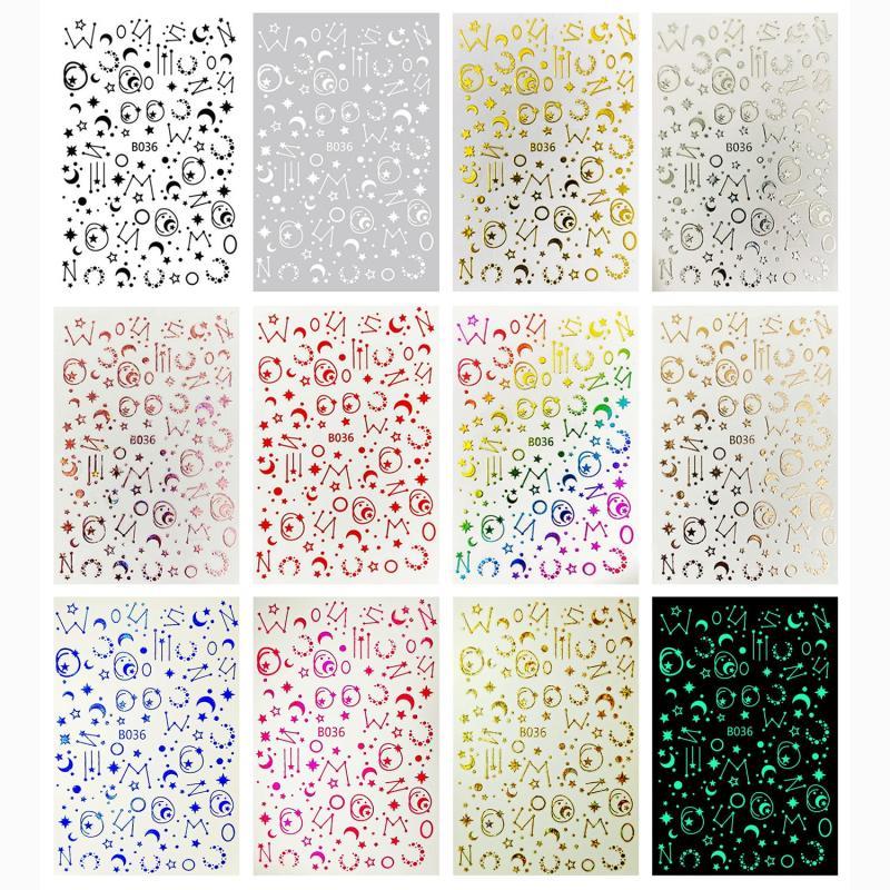 12 Sheets 3D Constellation Nail Art Stickers Self Adhesive Star Moon Nail Art
