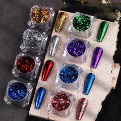12 Colors Foil Powder Glitter Nail Powder Nail Art Decorations Charms