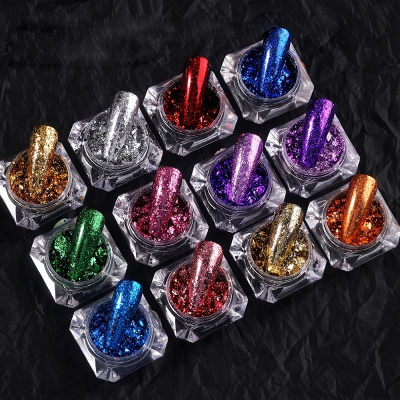 12 Colors Foil Powder Glitter Nail Powder Nail Art Decorations Charms