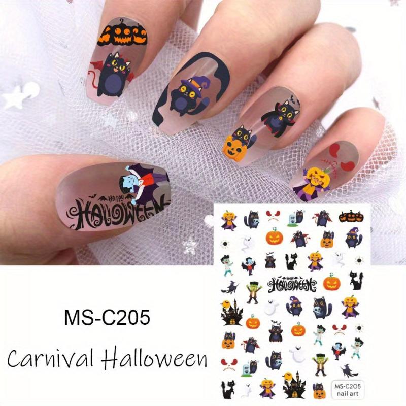 Halloween Nail Art Stickers Ghost Candy Pumpkin Cat Self Adhesive Decals