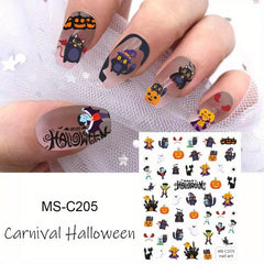 Halloween Nail Art Stickers Ghost Candy Pumpkin Cat Self Adhesive Decals