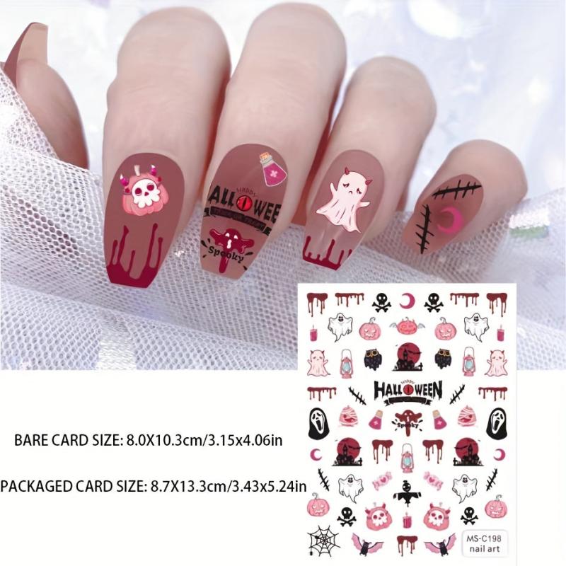 Halloween Nail Art Stickers Ghost Candy Pumpkin Cat Self Adhesive Decals