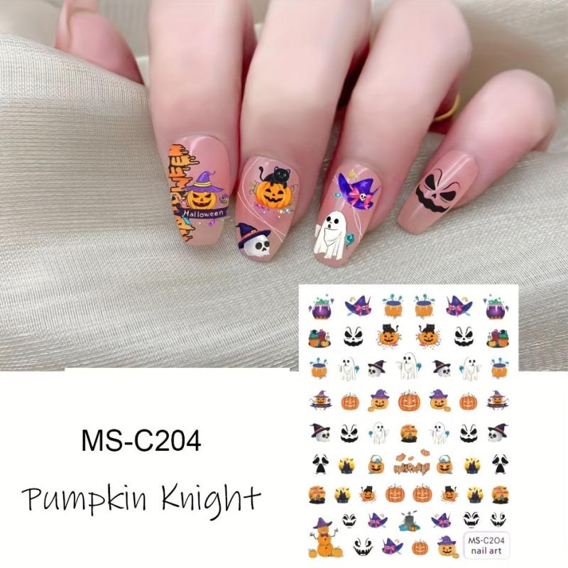 Halloween Nail Art Stickers Ghost Candy Pumpkin Cat Self Adhesive Decals