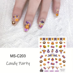 Halloween Nail Art Stickers Ghost Candy Pumpkin Cat Self Adhesive Decals