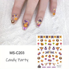 Halloween Nail Art Stickers Ghost Candy Pumpkin Cat Self Adhesive Decals