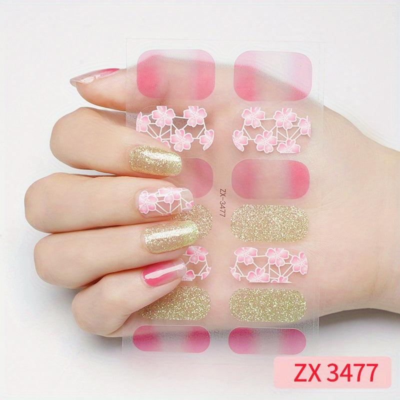 Gradient Glitter Nail Stickers Set Full Wraps Polish Stickers Decal Strips