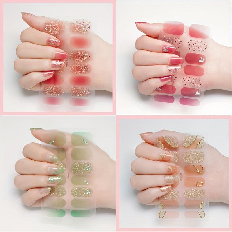 Gradient Glitter Nail Stickers Set Full Wraps Polish Stickers Decal Strips