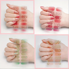Gradient Glitter Nail Stickers Set Full Wraps Polish Stickers Decal Strips