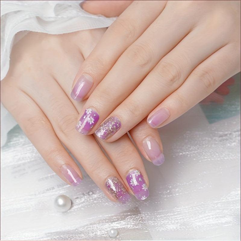 Gradient Glitter Nail Stickers Set Full Wraps Polish Stickers Decal Strips