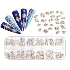 48pc Nail Art Charms AB Crystal Rhinestones Alloy Nail Accessories