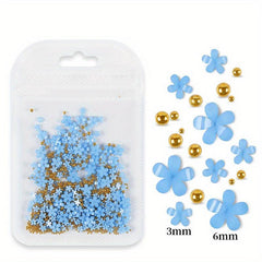 200pcs Nail Decor Five Petal Flower Silver Beads Resin Rhinestone Charms