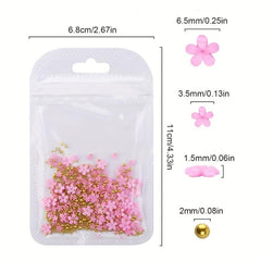 200pcs Nail Decor Five Petal Flower Silver Beads Resin Rhinestone Charms