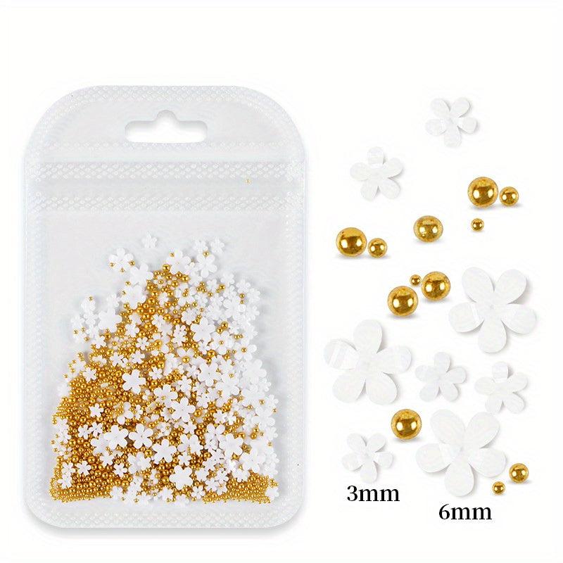200pcs Nail Decor Five Petal Flower Silver Beads Resin Rhinestone Charms