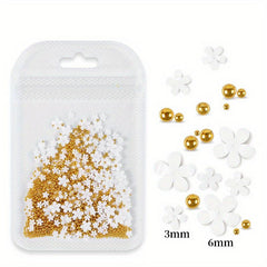 200pcs Nail Decor Five Petal Flower Silver Beads Resin Rhinestone Charms