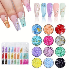 200pcs Nail Decor Five Petal Flower Silver Beads Resin Rhinestone Charms