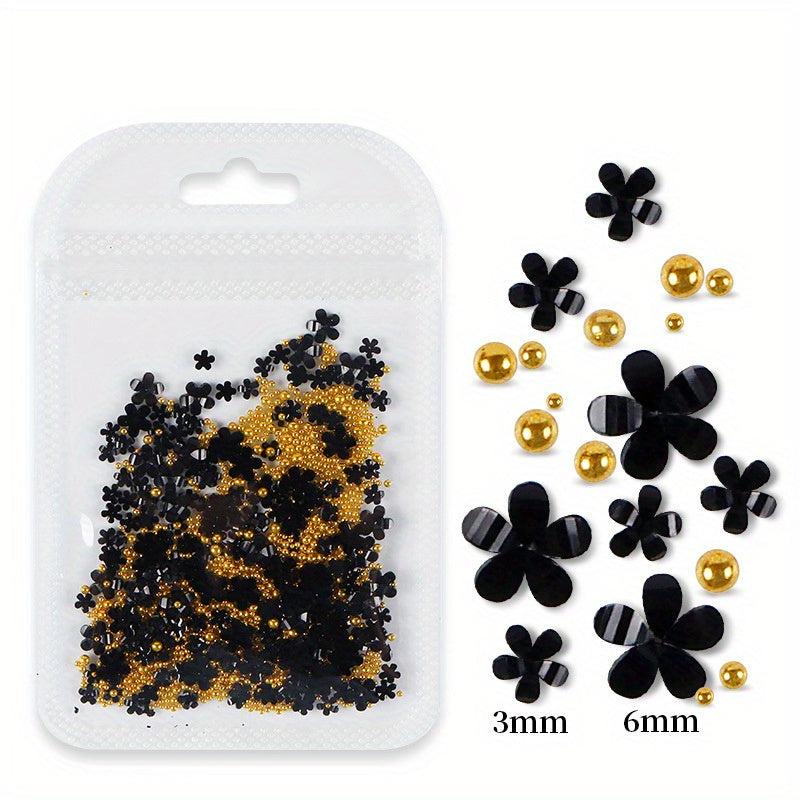 200pcs Nail Decor Five Petal Flower Silver Beads Resin Rhinestone Charms