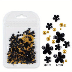 200pcs Nail Decor Five Petal Flower Silver Beads Resin Rhinestone Charms